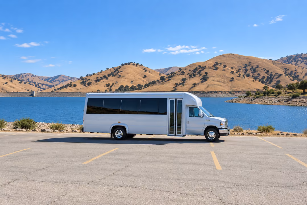 Porterville 18 passenger party bus rental exterior