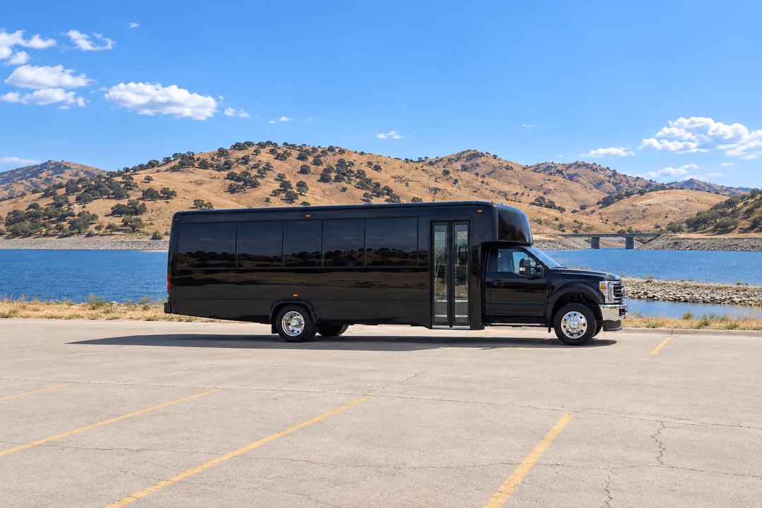 Porterville 28 passenger party bus rental exterior