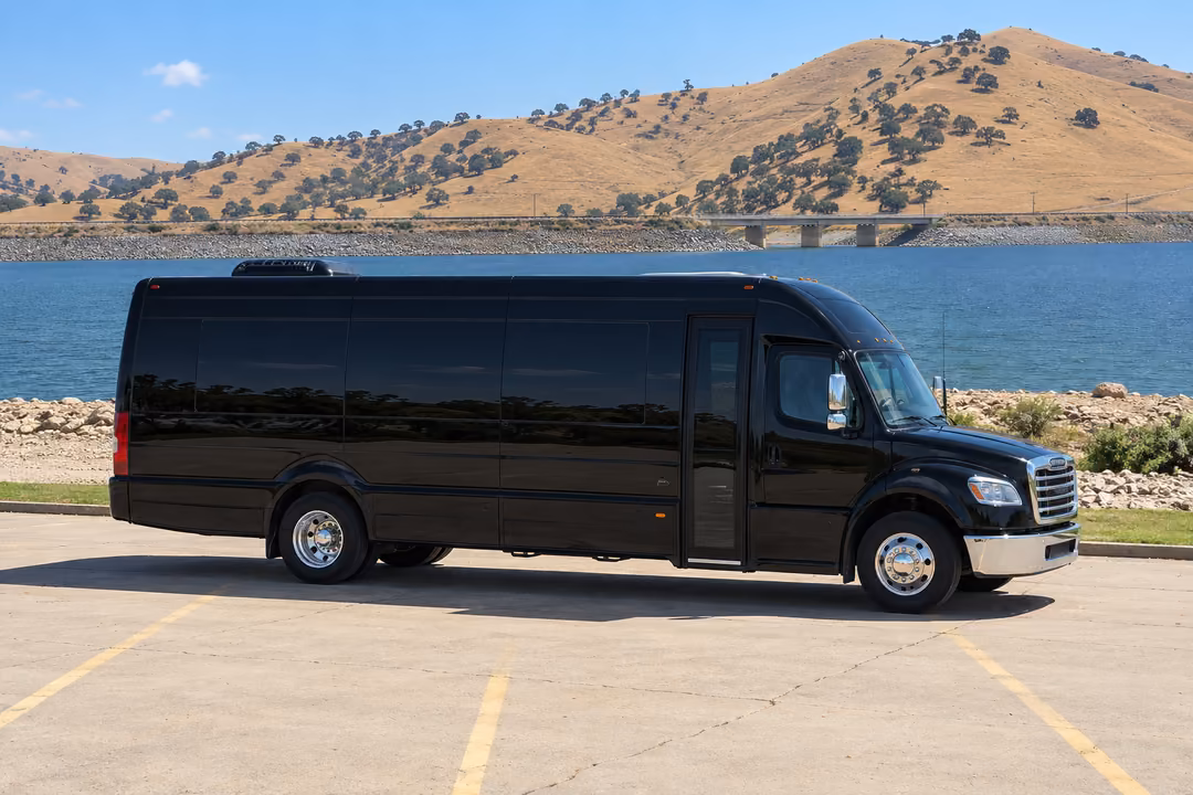 Porterville 40 passenger party bus rental exterior