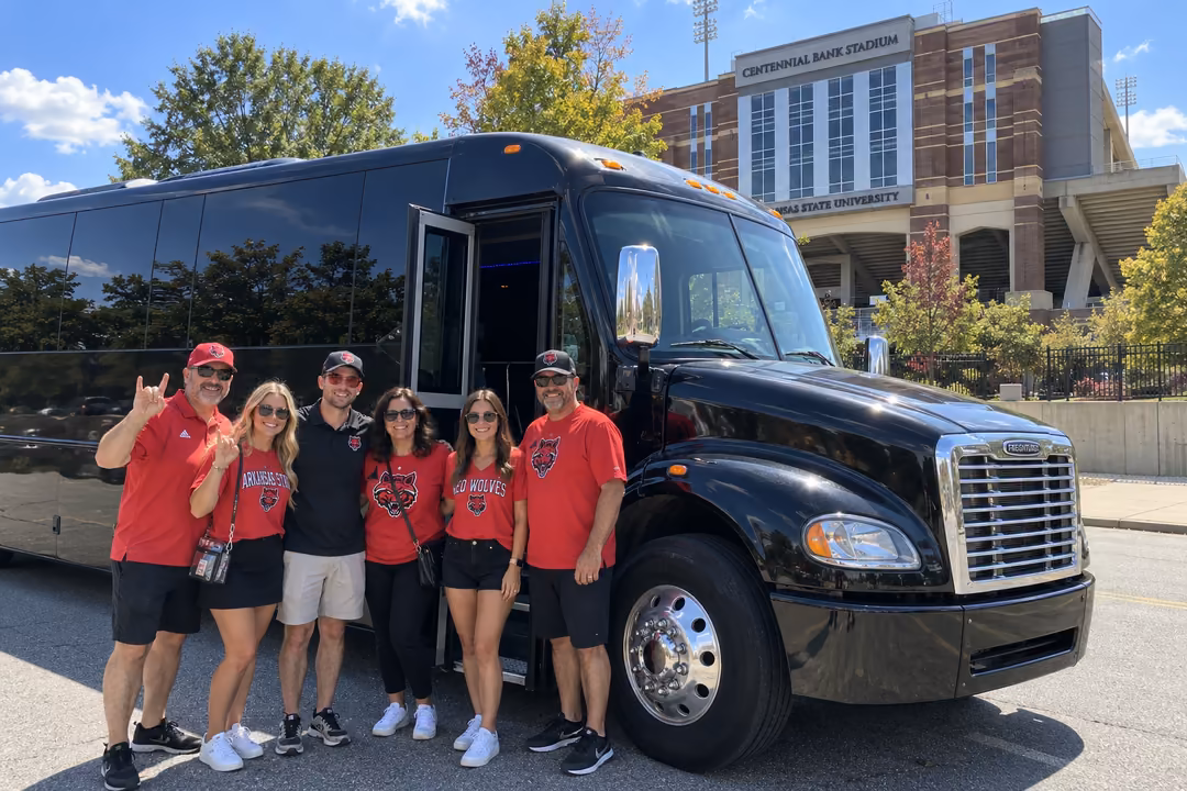 Red Wolves game day party bus rentals in Jonesboro