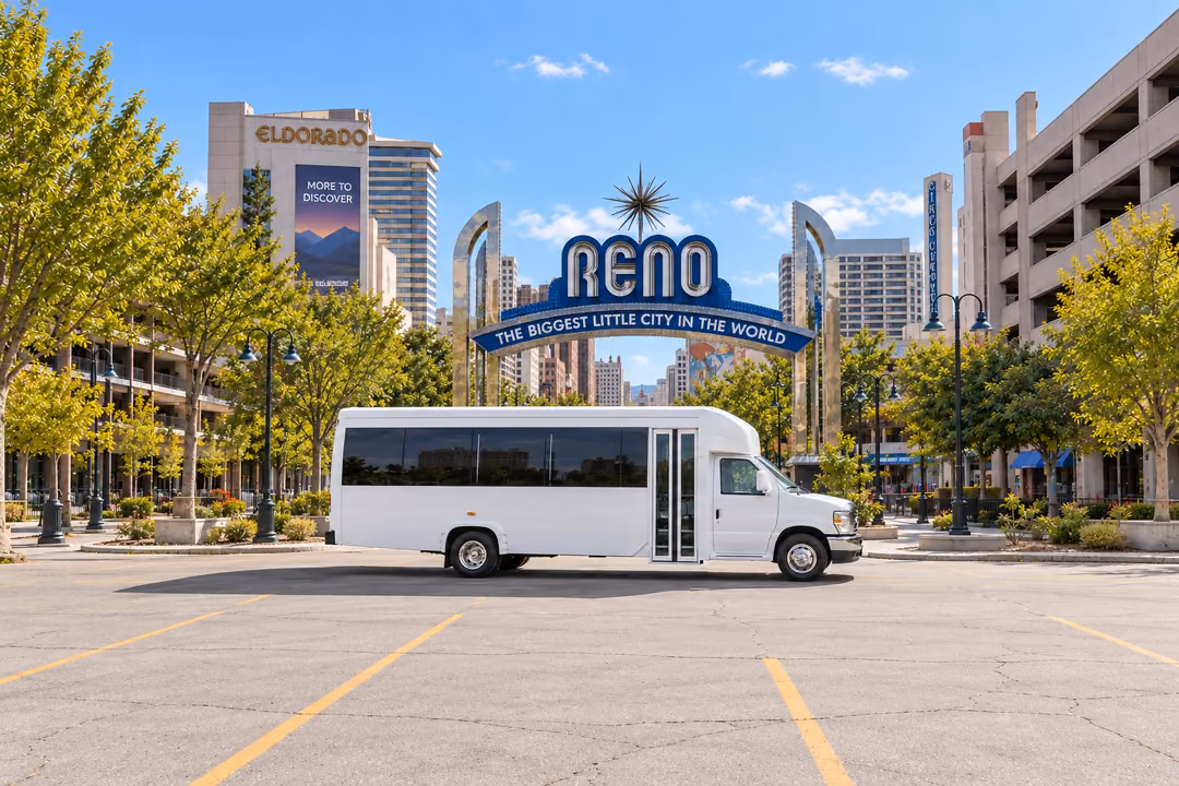 Reno 15 passenger party bus rental exterior