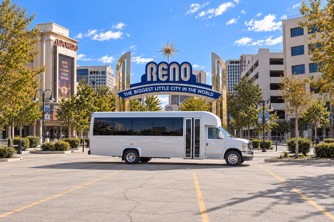 Reno 18 passenger party bus rental exterior