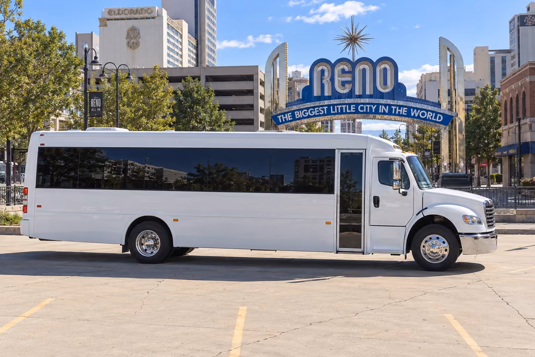 Reno 50 passenger party bus rental exterior