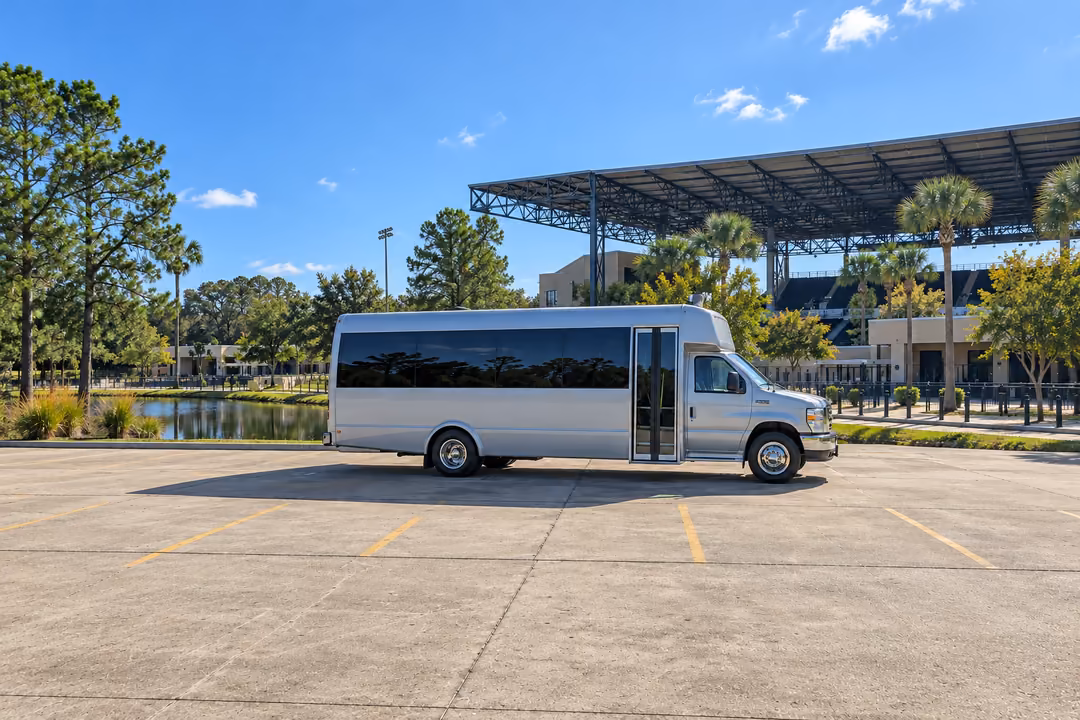 Riverview 18 passenger party bus rental exterior