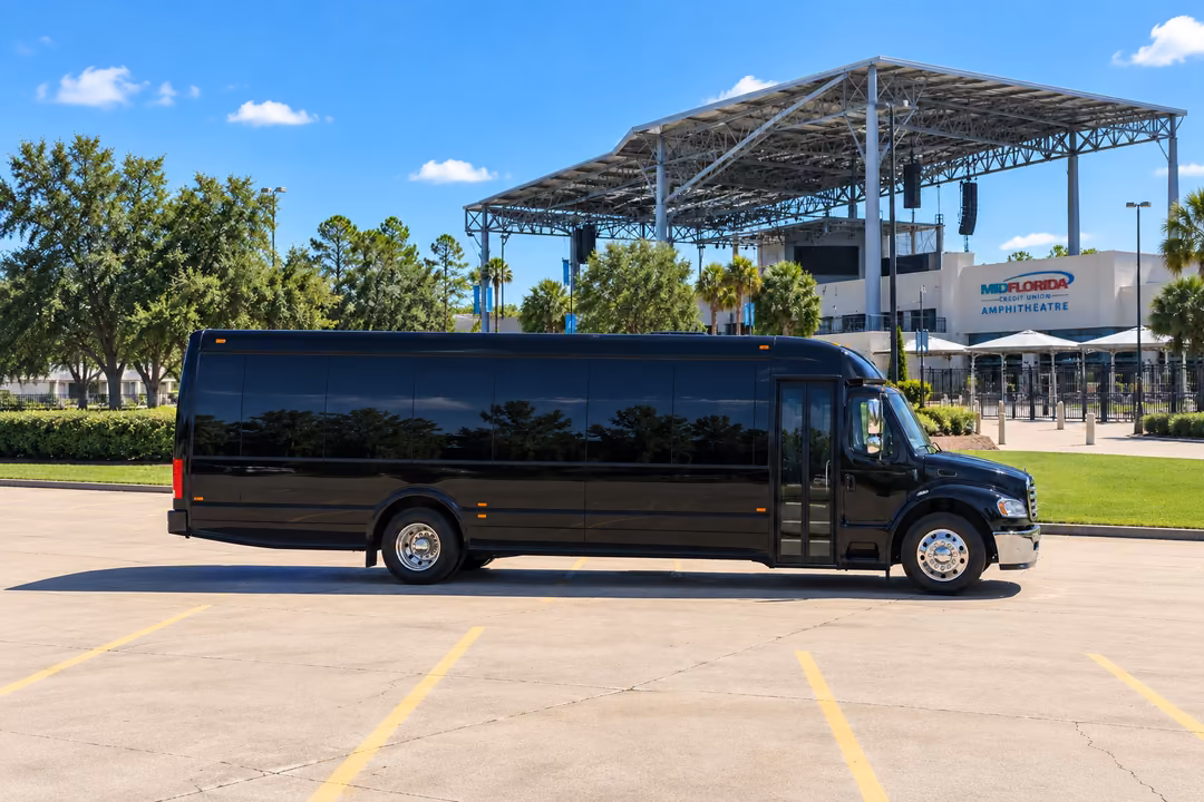Riverview 40 passenger party bus rental exterior