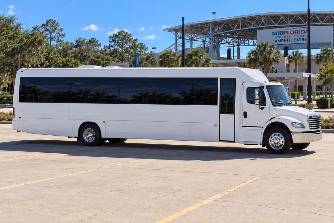 Riverview 50 passenger party bus rental exterior
