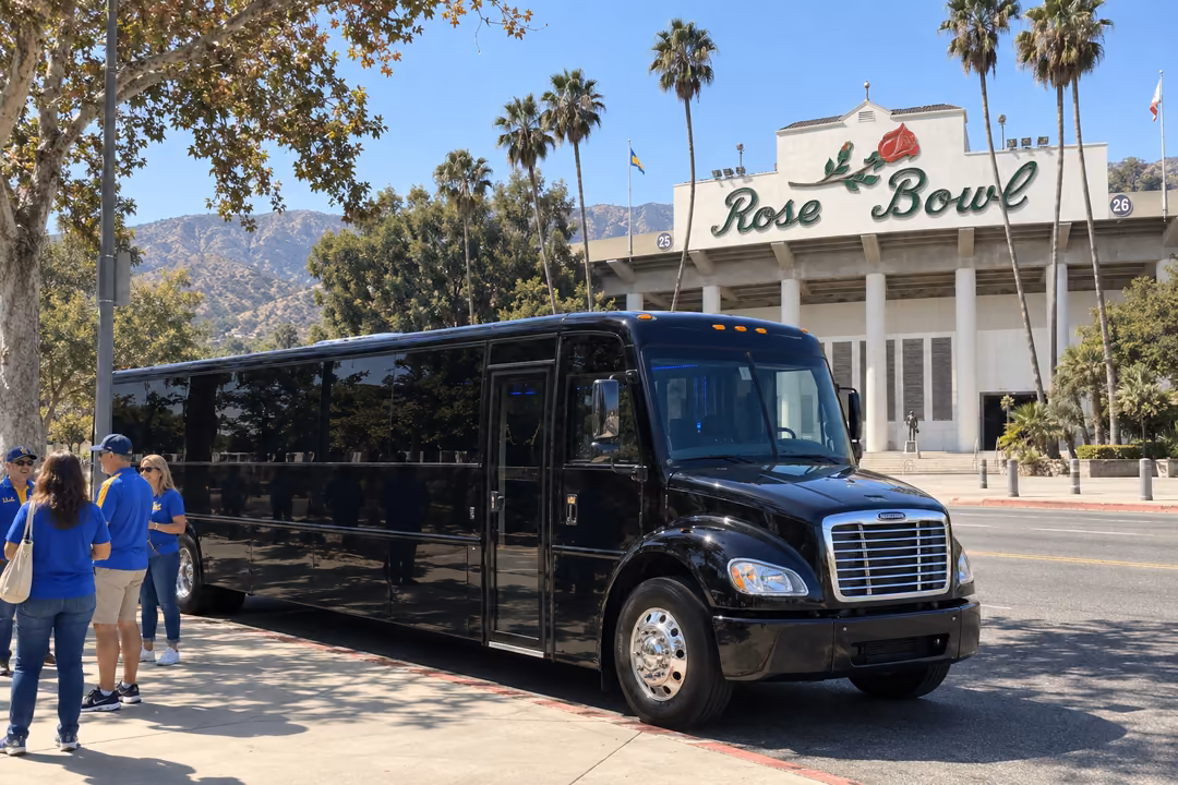 Rose Bowl game day party bus rentals in Pasadena