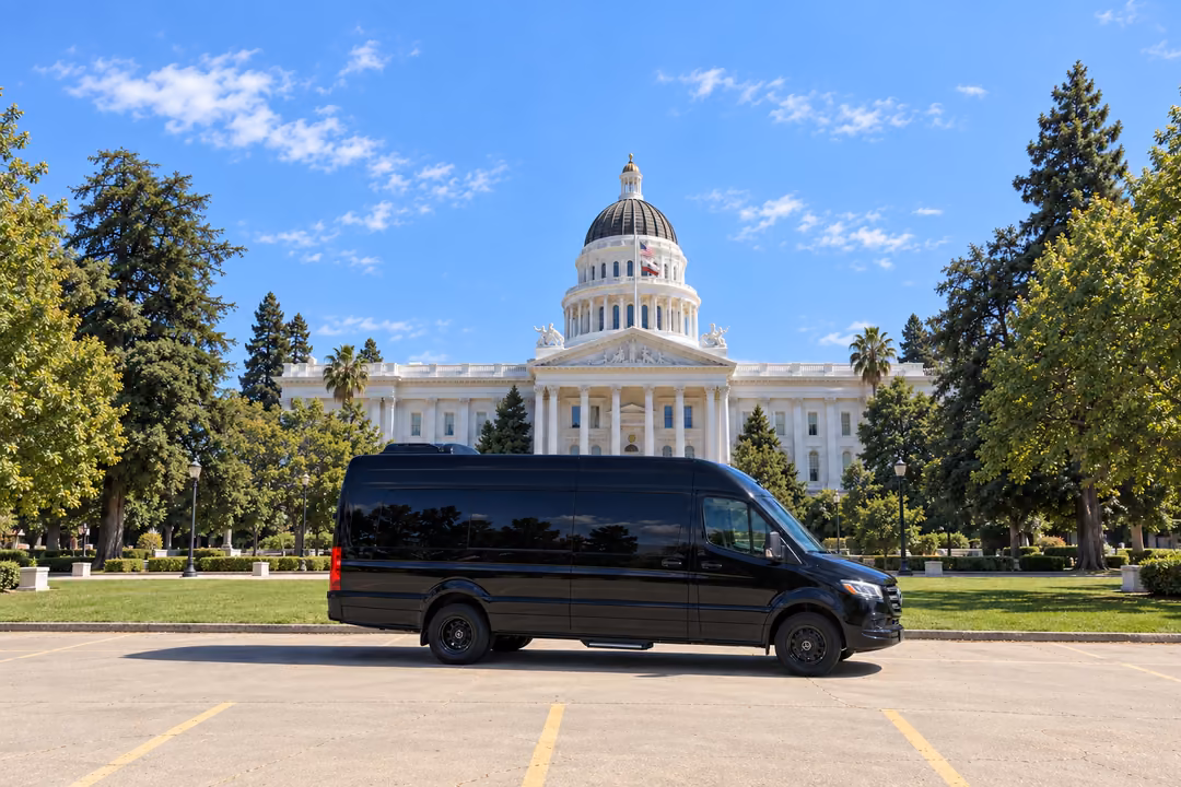 Sacramento 14 passenger Sprinter limo rental exterior