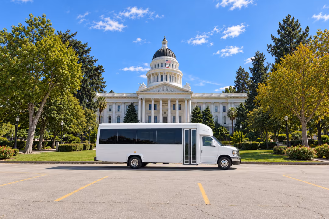 Sacramento 15 passenger party bus rental exterior