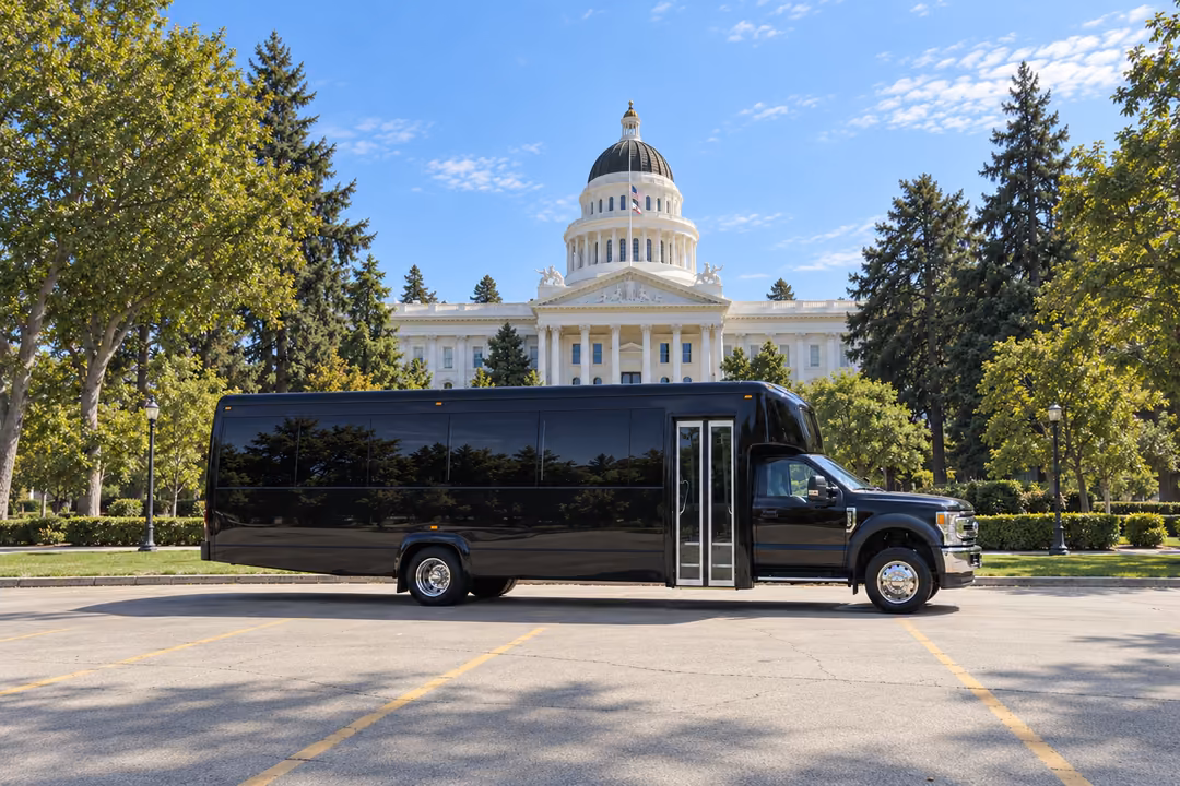 Sacramento 28 passenger party bus rental exterior