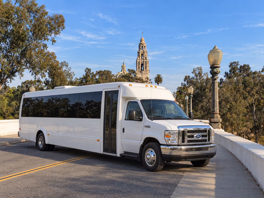 San Diego 10-20 passenger party bus rental exterior