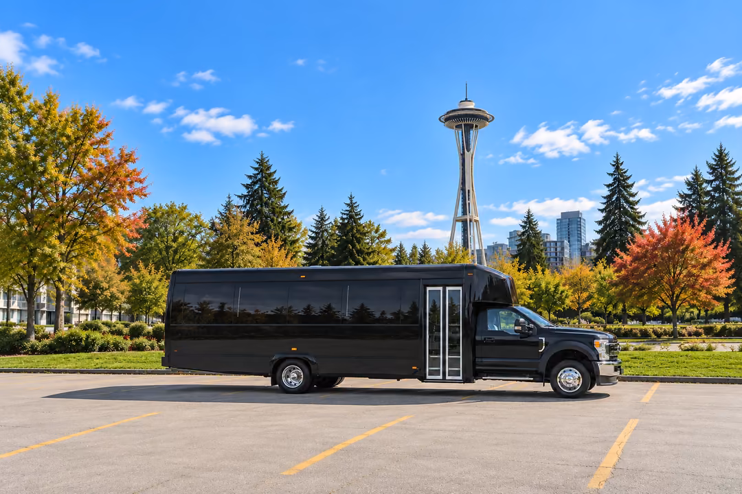 Seattle 28 passenger party bus rental exterior
