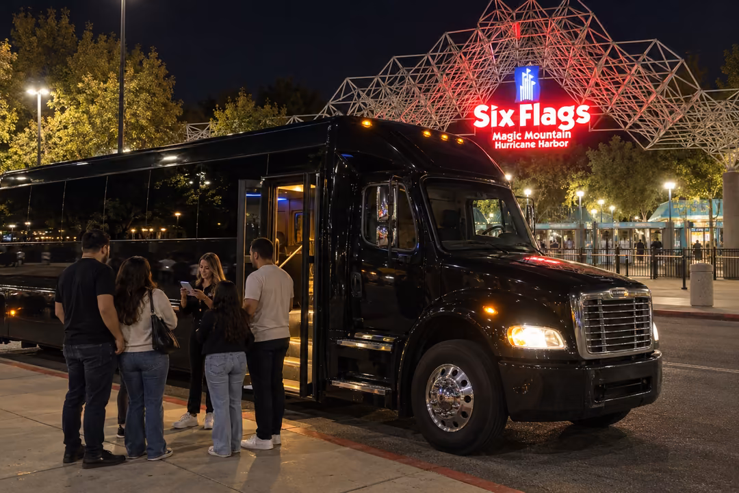 Six Flags Magic Mountain party bus rentals in Santa Clarita