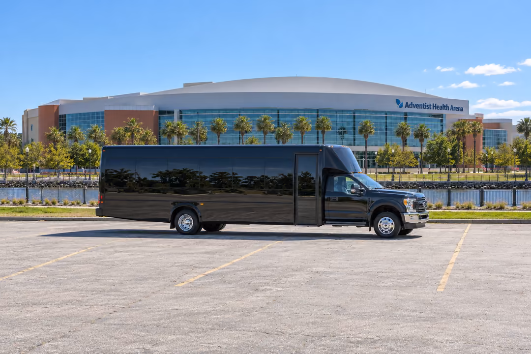 Stockton 28 passenger party bus rental exterior
