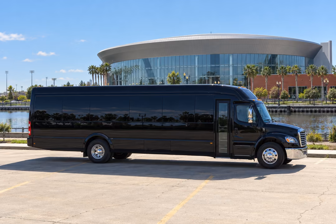 Stockton 40 passenger party bus rental exterior