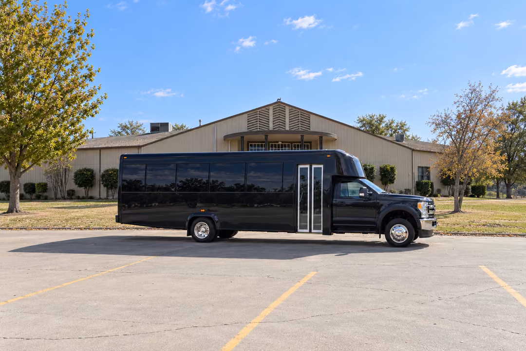 Turlock 28 passenger party bus rental exterior