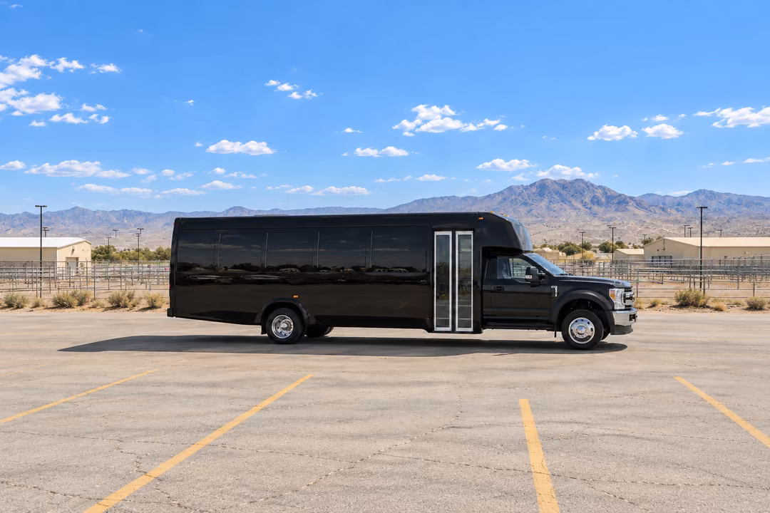Victorville 28 passenger party bus rental exterior