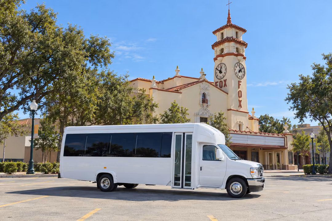 Visalia 15 passenger party bus rental exterior