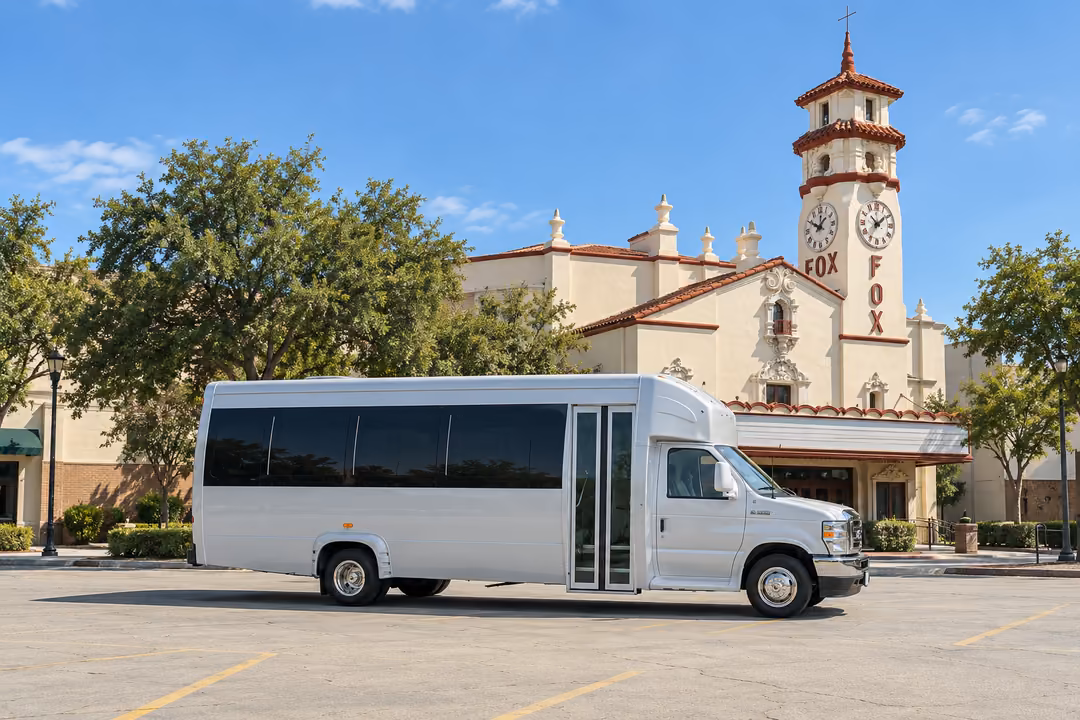 Visalia 18 passenger party bus rental exterior