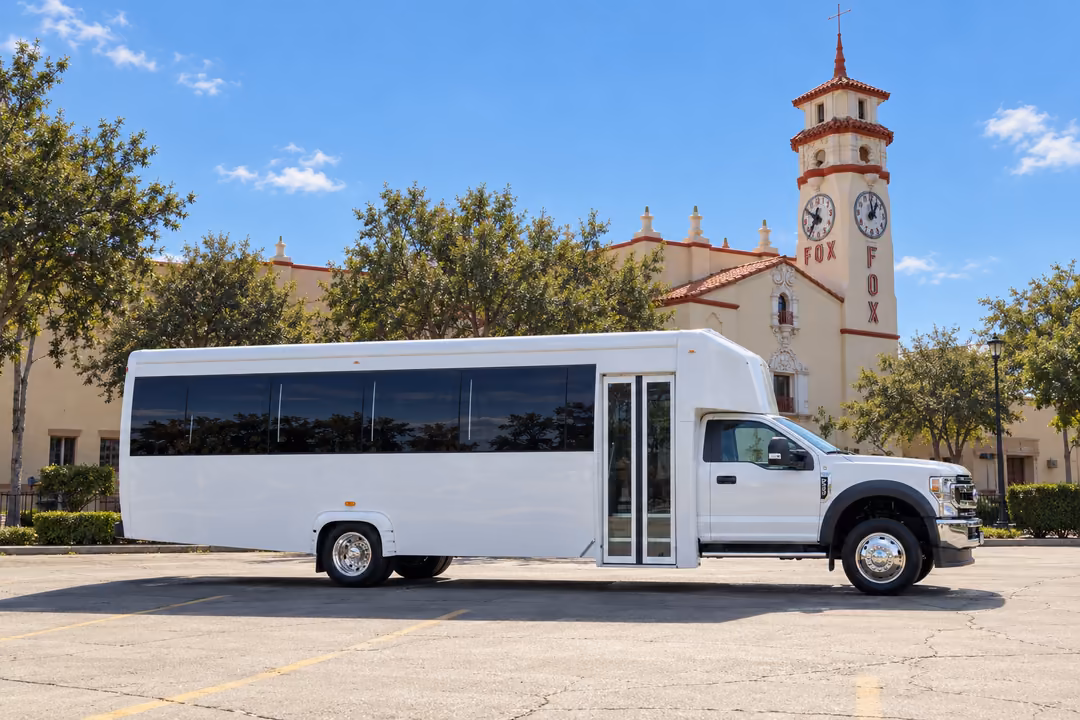 Visalia 25 passenger party bus rental exterior