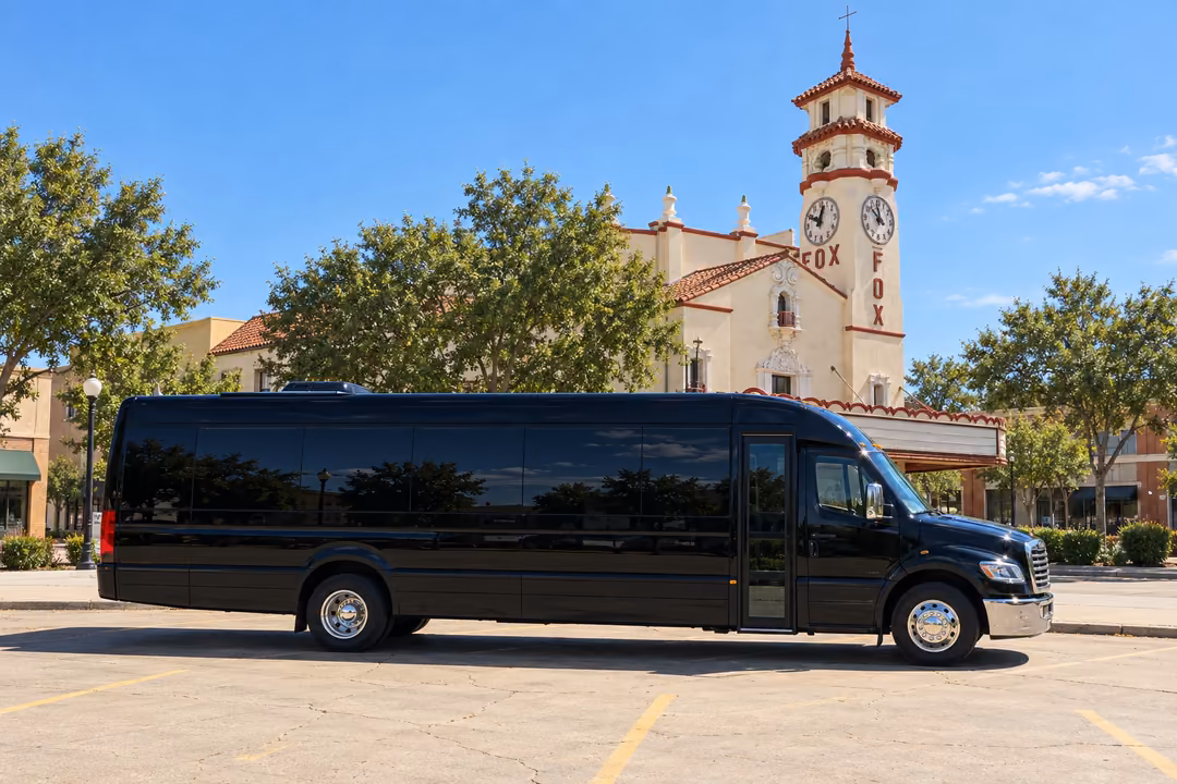 Visalia 40 passenger party bus rental exterior