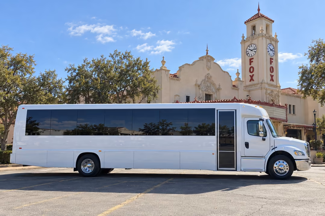 Visalia 50 passenger party bus rental exterior