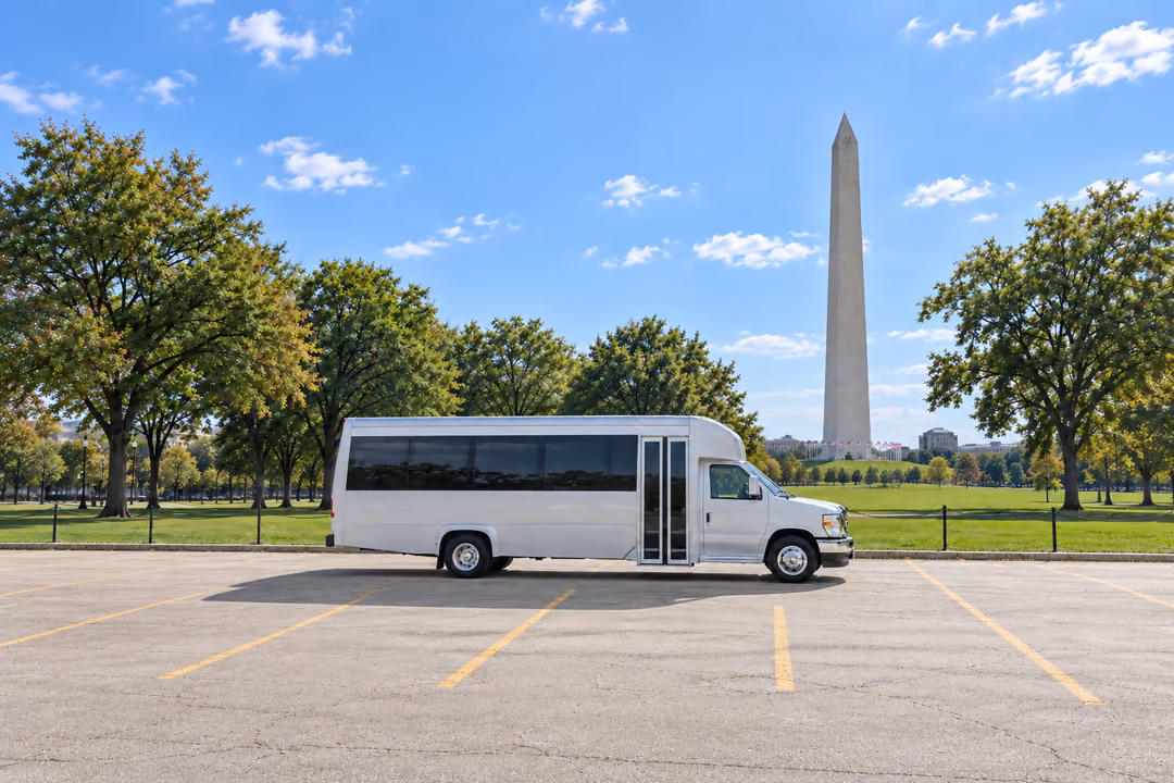 Washington 18 passenger party bus rental exterior