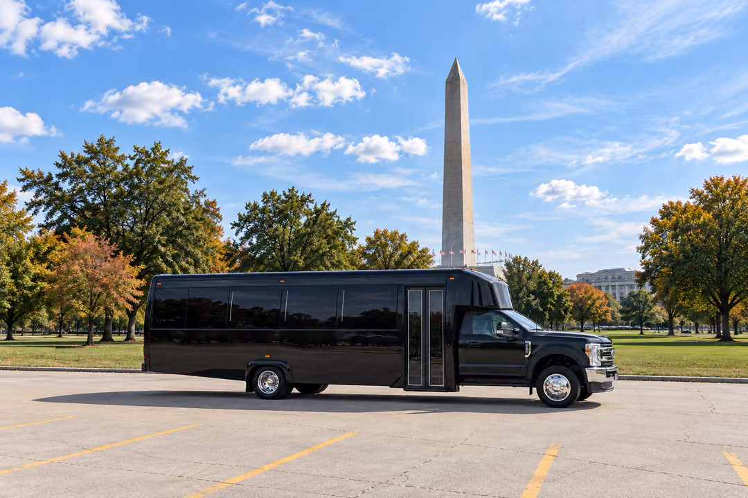 Washington 28 passenger party bus rental exterior