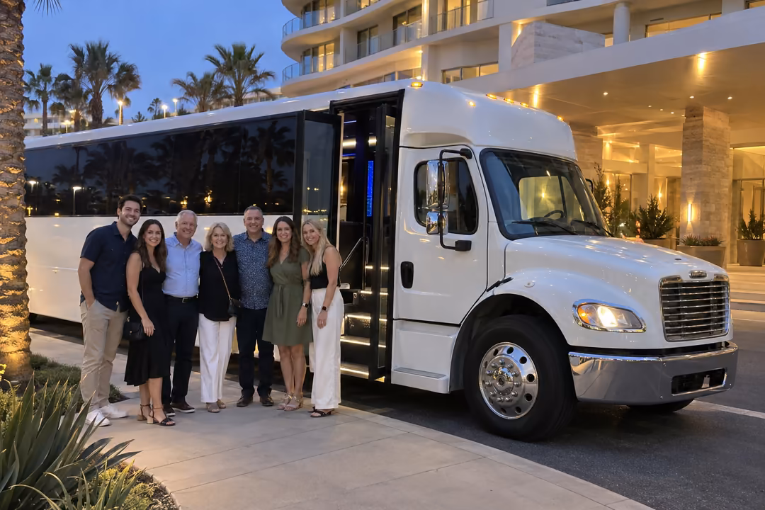 Wedding party bus rentals in Huntington Beach
