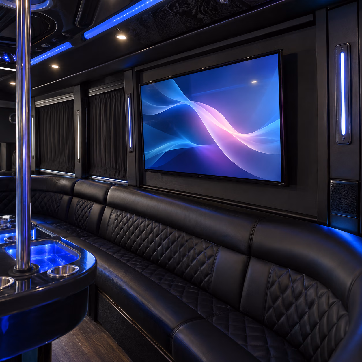 party bus tv screens