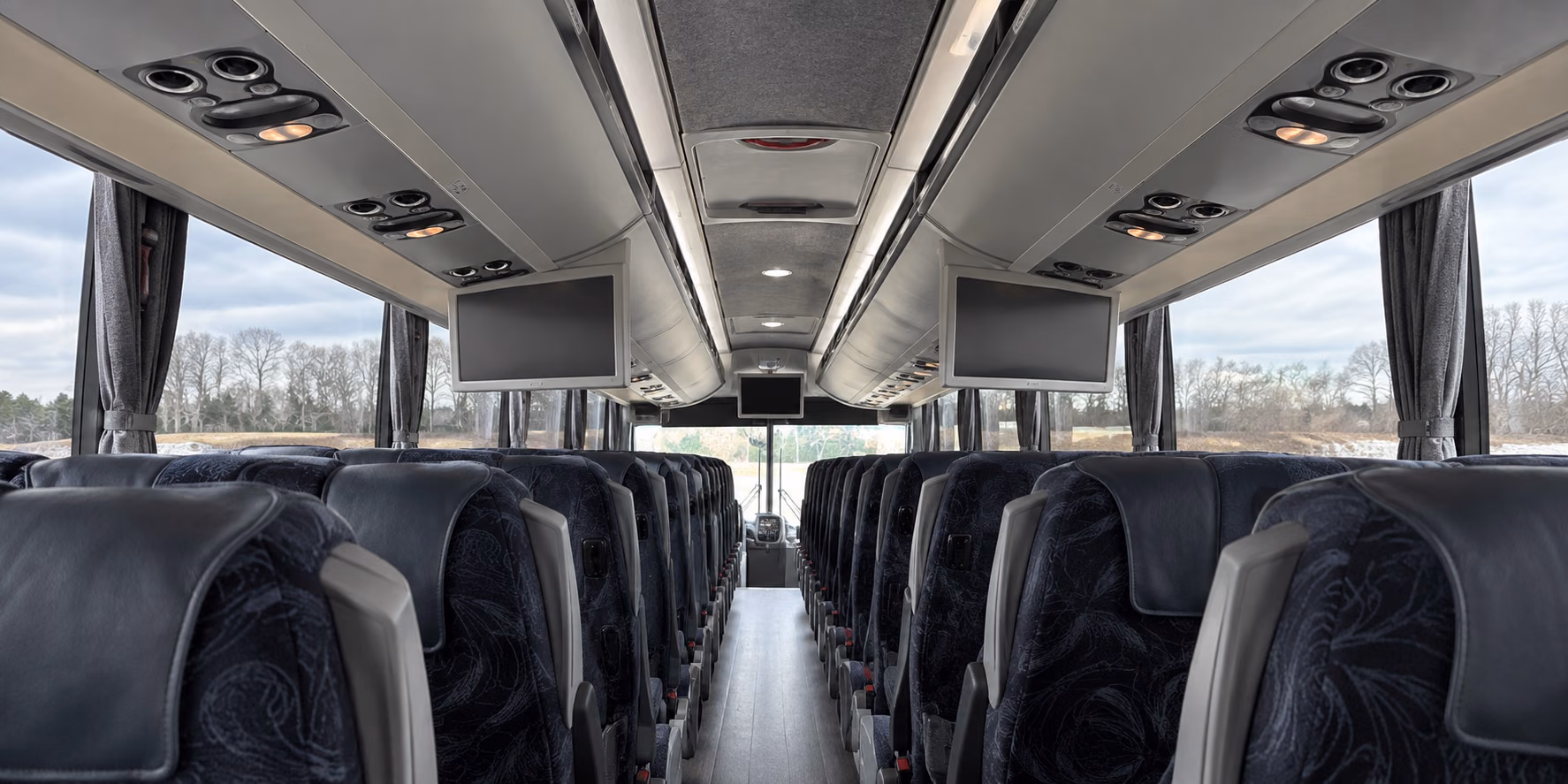 charter bus climate control and monitors throughout