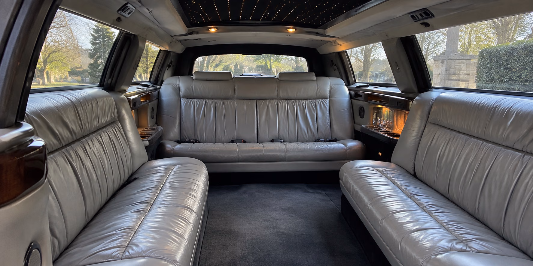 limousine leather seating and fiber optic ceiling