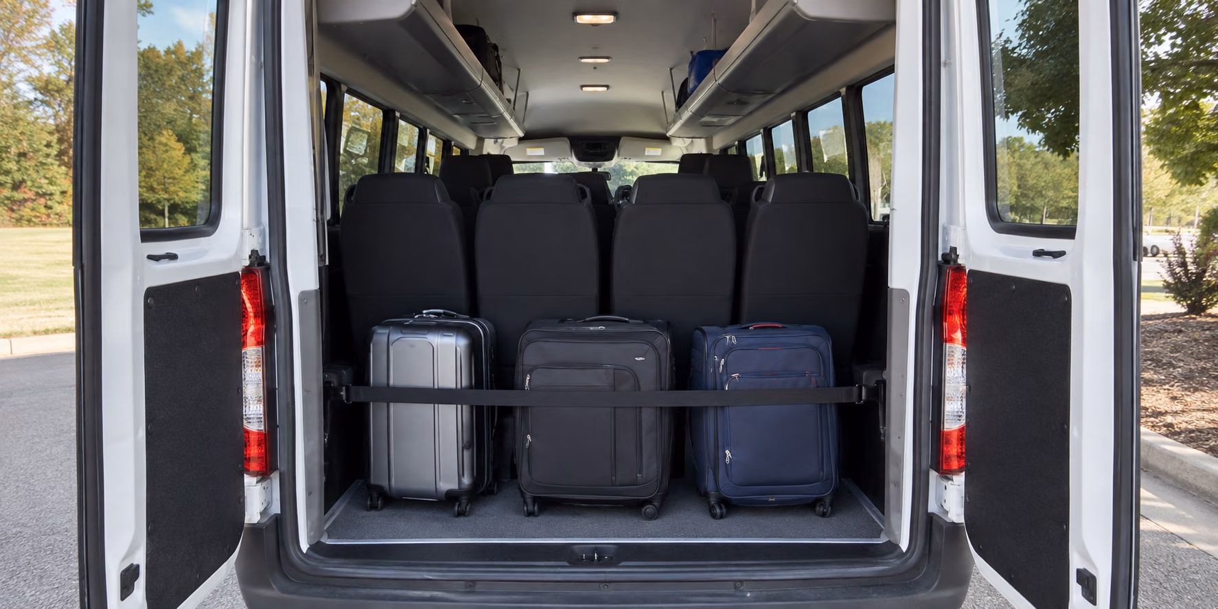 minibus overhead compartments and a rear luggage area