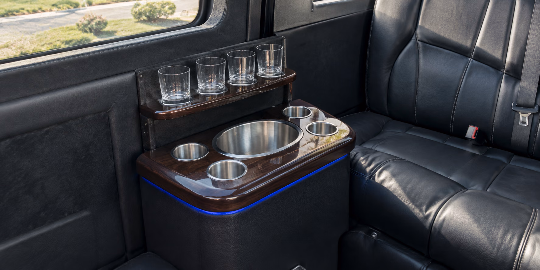sprinter limo full bar with led and rgb accent lighting